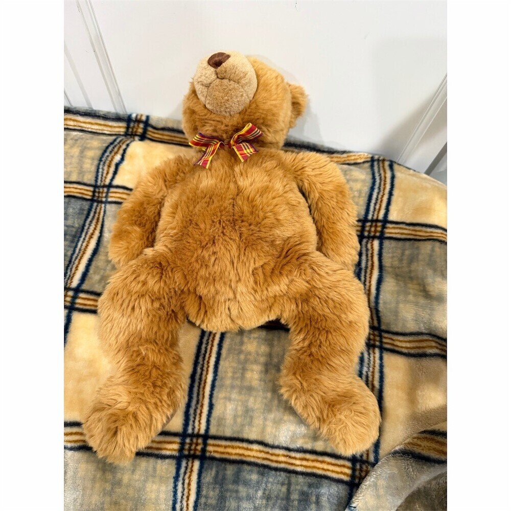 GUND Snoodles Teddy Bear Plush Brown w/ Plaid Bow 18 in Vintage - Picture 11 of 12